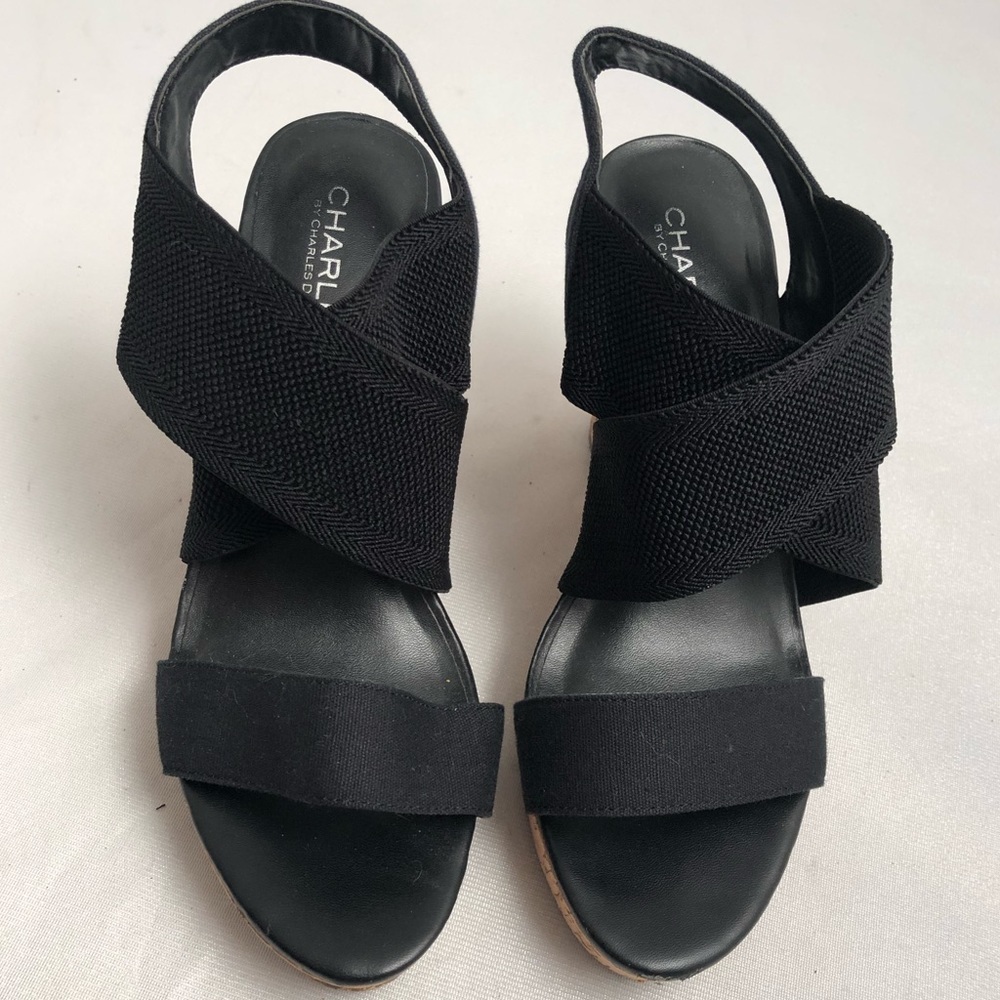 Charles David black cork wedge heel sandal CC008/DR7570